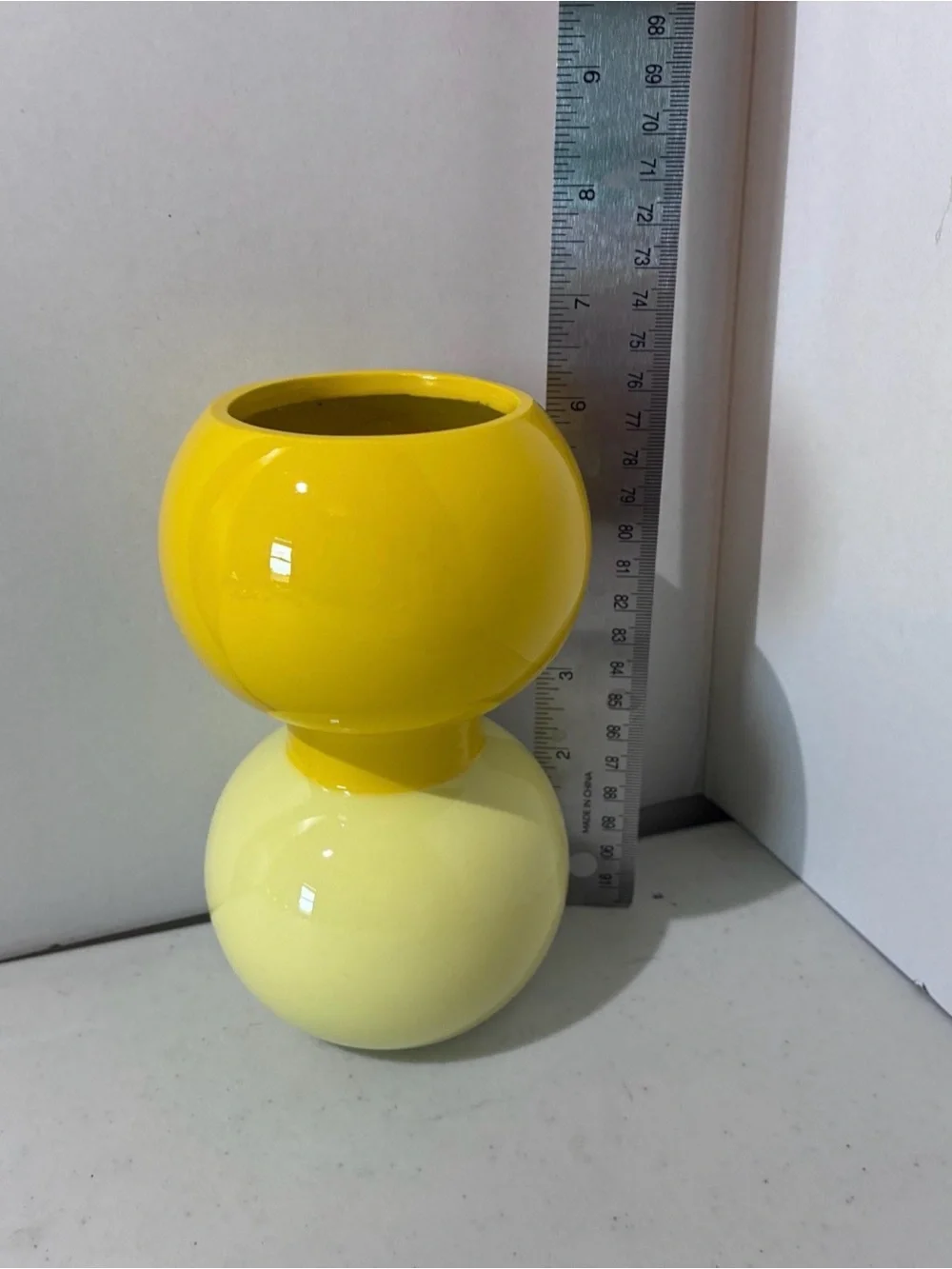 Anthropologie Yellow Double Bubble Vase Glossy Modern Sculptural Bud Vase